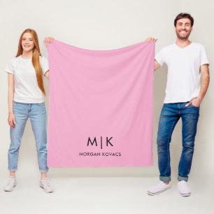 Roze en zwart   Modern monogram Fleece Deken