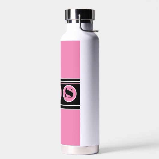 Roze en Zwart Modern Personaliseer Monogram Waterfles (Links)