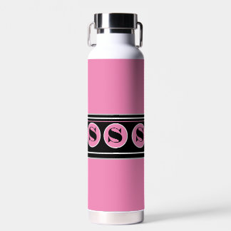 Roze en Zwart Modern Personaliseer Monogram Waterfles