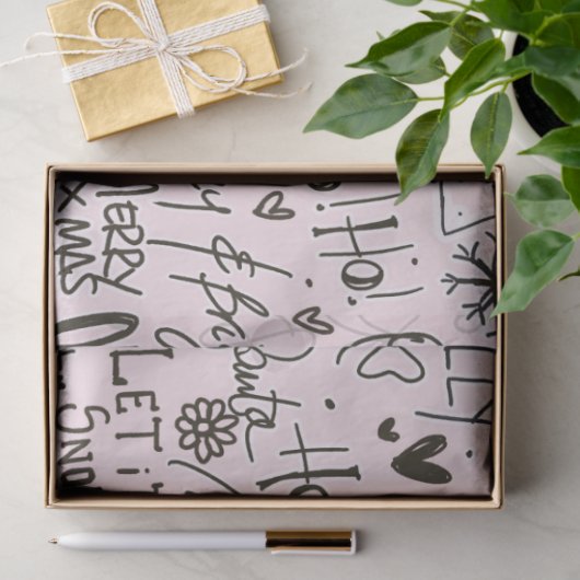 Roze en zwart moderne kerst tissuepapier (Geschenk)