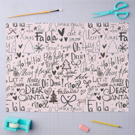 Roze en zwart moderne kerst tissuepapier (Craft)