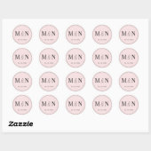 Roze en zwart Monogram Bruiloft Ronde Sticker (Vel)
