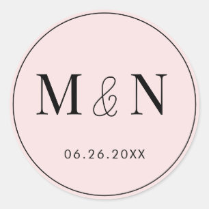 Roze en zwart Monogram Bruiloft Ronde Sticker