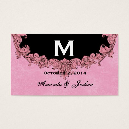 Roze en Zwart Monogram Huwelijksgunst V30 Visitekaartjes (Voorkant)