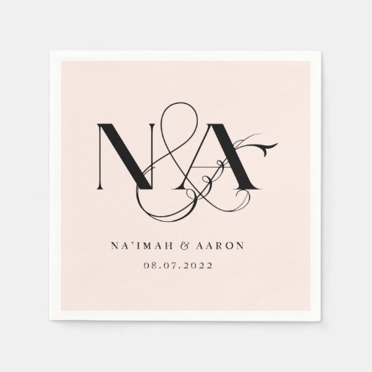 Roze en zwart | Monogram Weddenschap Napkins Servet (Voorkant)