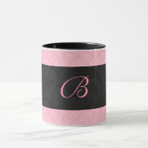 Roze en zwart Monogrammed Vrouwelijke Damask