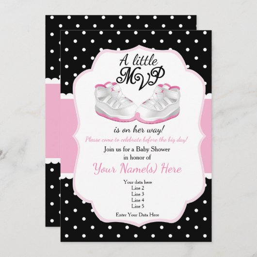 Roze en zwart MVP Baby shower Invitation Kaart (Voorkant / Achterkant)