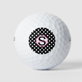 Roze en zwart, naam en Initiaal met pooldots Golfballen