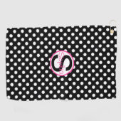 Roze en zwart, naam en Initiaal met pooldots Golfhanddoek (Horizontaal)