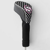 Roze en zwart, naam en Initiaal met pooldots Golfheadcover (Schuin)