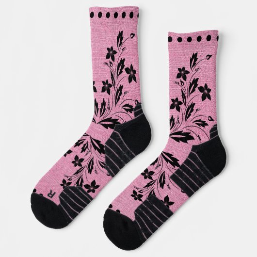 Roze en zwart ontwerp voor Crew Socks Sokken (Links)