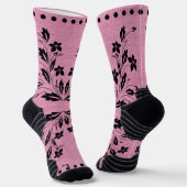 Roze en zwart ontwerp voor Crew Socks Sokken (Gebogen)