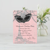 Roze en zwart Parijs Masquerade Party Kaart (Staand voorkant)