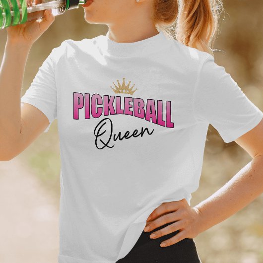 Roze en Zwart Pickleball Koningin Gouden Kroon T-shirt