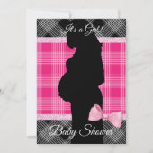 Roze en Zwart Plaid Baby shower Invitation Kaart (Voorkant)