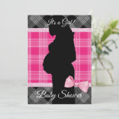 Roze en Zwart Plaid Baby shower Invitation Kaart (Staand voorkant)