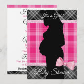 Roze en Zwart Plaid Baby shower Invitation Kaart (Voorkant / Achterkant)