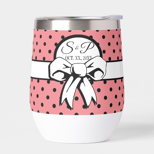 Roze en Zwart Polka Dot White Bow gepersonaliseerd (Links)