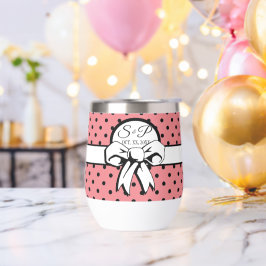 Roze en Zwart Polka Dot White Bow gepersonaliseerd