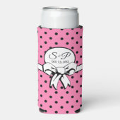 Roze en Zwart Polka Dot White Bow gepersonaliseerd Seltzer Blikjeskoeler (Seltzer Voorkant)