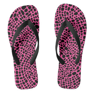 Roze en zwart psychedelisch organisch huidpatroon teenslippers