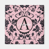Roze en zwart Roos Damask Monogram Magneet (Voorkant)