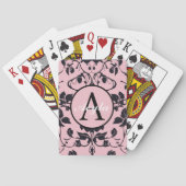 Roze en zwart Roos Damask Monogram Pokerkaarten (Achterkant)