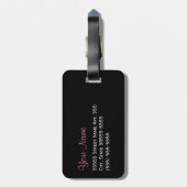  Roze en Zwart Roos Floral Chic Bow Bagagelabel (Achterkant verticaal)