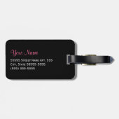  Roze en Zwart Roos Floral Chic Bow Bagagelabel (Achterkant horizontaal)