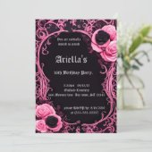 Roze en zwart Roos Framed Sweet 16 Verjaardag Kaart (Staand voorkant)