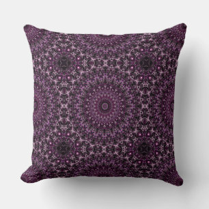 Roze en zwart Roos Mandala met bloemengeometrie Kussen