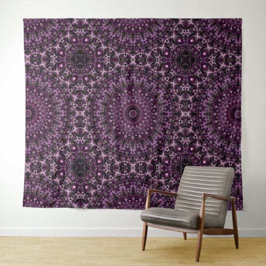 Roze en zwart Roos Mandala met bloemengeometrie Wandkleed (In Situ (horizontaal))