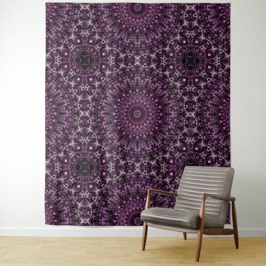 Roze en zwart Roos Mandala met bloemengeometrie Wandkleed (In situ)