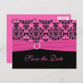 Roze en Zwart Save the Date Briefkaart (Voorkant / Achterkant)