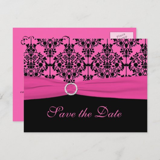 Roze en Zwart Save the Date Briefkaart (Voorkant / Achterkant)