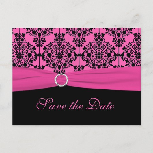 Roze en Zwart Save the Date Briefkaart (Voorkant)