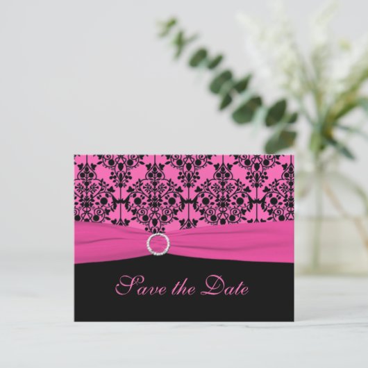 Roze en Zwart Save the Date Briefkaart (Staand voorkant)