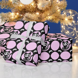 Roze en Zwart Skelet Kat Verpakkingsdocument Cadeaupapier