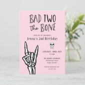 Roze en Zwart Slechte Twee De Bone 2e Verjaardagsf Kaart (Staand voorkant)