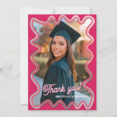 Roze en zwart Squiggly Afstuderen Bedankkaart (Voorkant)