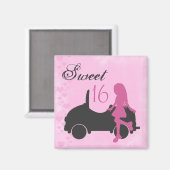 Roze en Zwart Sweet 16 Silhouet Magneet (Voorkant / Achterkant)