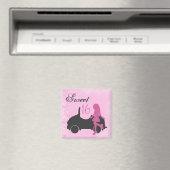 Roze en Zwart Sweet 16 Silhouet Magneet (Insitu (Vaatwasser))
