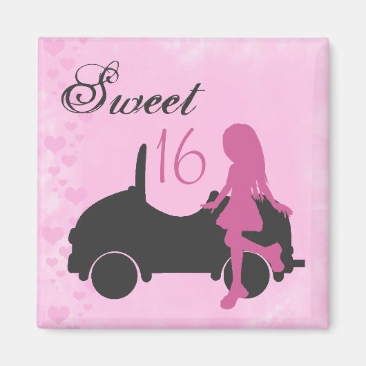 Roze en Zwart Sweet 16 Silhouet Magneet (Voorkant)