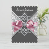 Roze en zwart Sweet 16 Verjaardagsfeest Kaart (Staand voorkant)