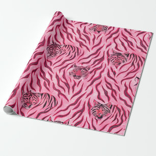 Roze en zwart tijgerprintpatroon cadeaupapier