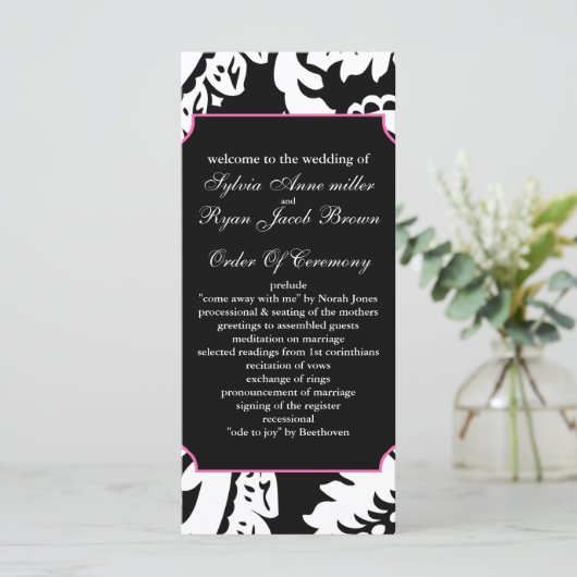 roze en zwart Trouwprogramma Programmakaart (Staand voorkant)