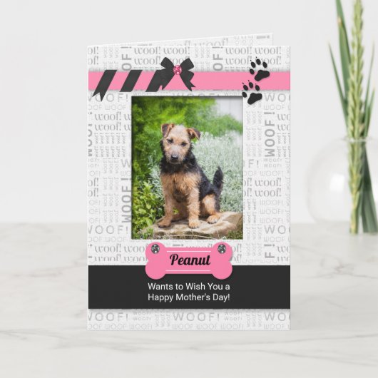 Roze en zwart van de Dog Moederdag Foto Kaart (Voorkant)