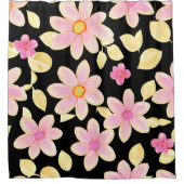 Roze en zwart ventilatorpatroon douchegordijn (Voorkant)