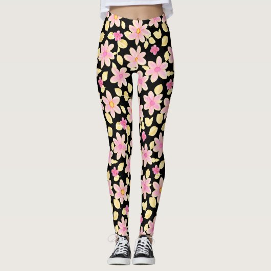 Roze en zwart ventilatorpatroon leggings (Voorkant)