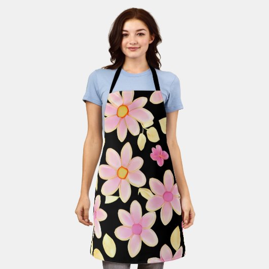 Roze en zwart ventilatorpatroon schort (Gedragen)